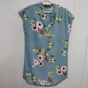 Notch Neck Light Blue Floral Print Dress